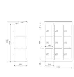 Schließfach-Schrank, Stahl Spind, 9 Fächer, G633-0-Dbunt-L1 2