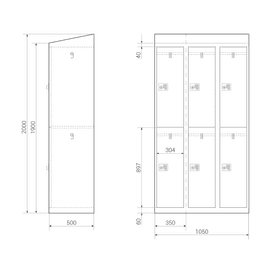 Schließfach-Schrank, 6 Fächer, G923-0-R9001-V1L inkl. Drehriegel 2