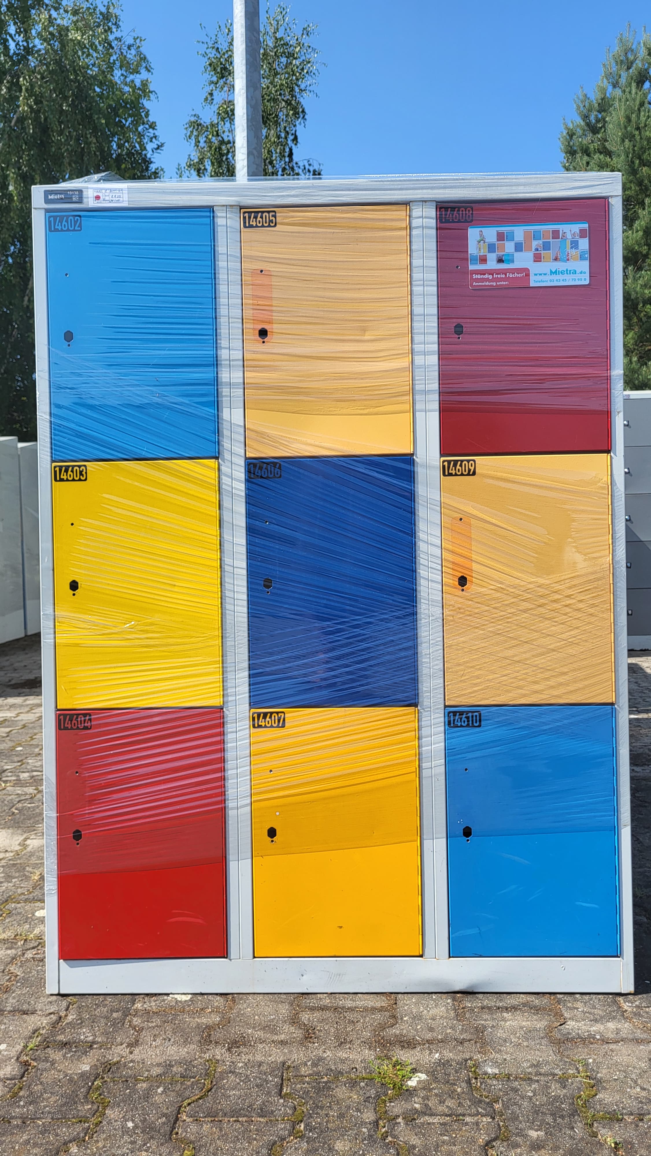 Schließfach-Schrank, Stahl Spind, 9 Fächer, G633-0-Dbunt-L1